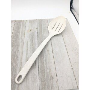 Vintage White Slotted Serving Spoon Plastic Pyrex Accessories 3370 USA